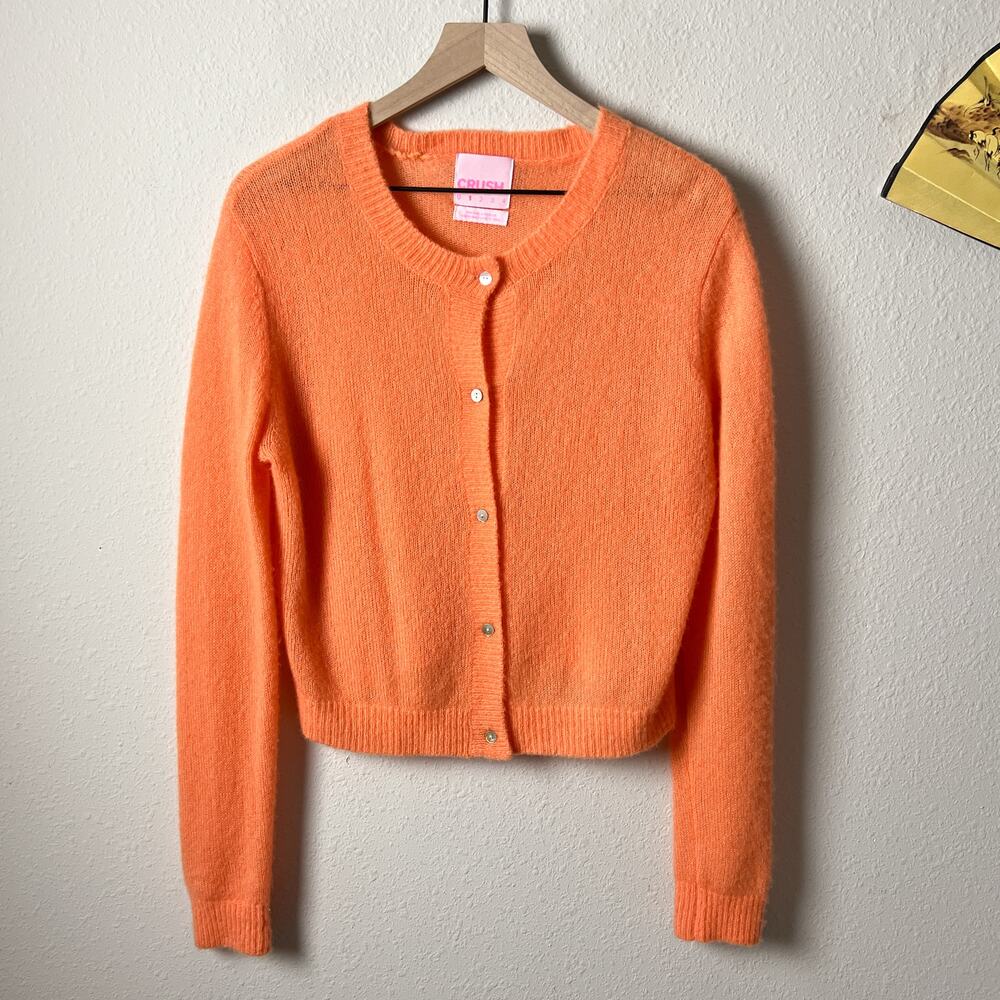 crush cashmere orange cashmere silk knit button cardigan sweater